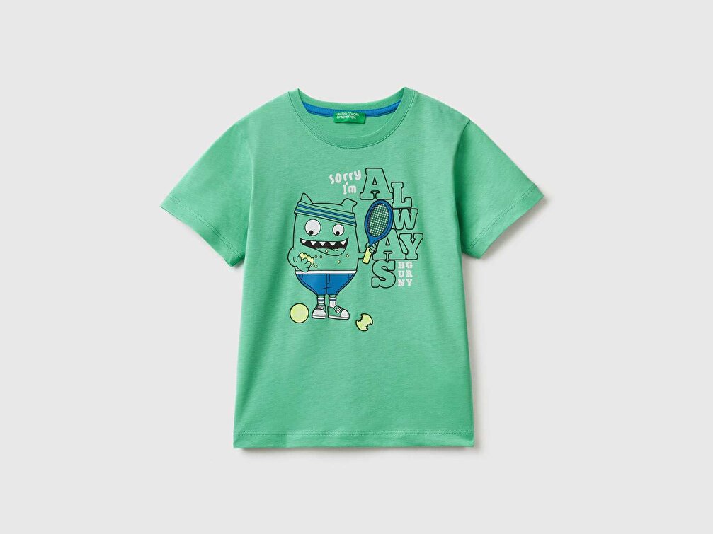 Benetton Erkek Çocuk Yeşil Sevimli Canavarlar Karakterli T-Shirt