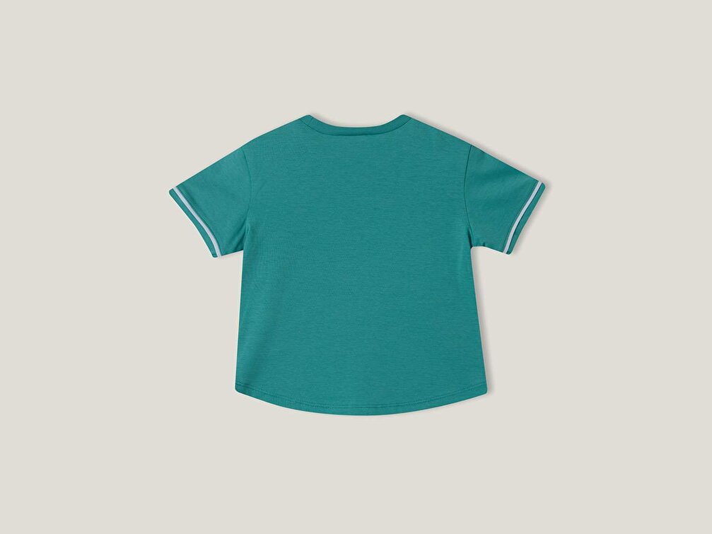 Benetton Kız Çocuk Yeşil Su Baskılı Aplikeli T-Shirt