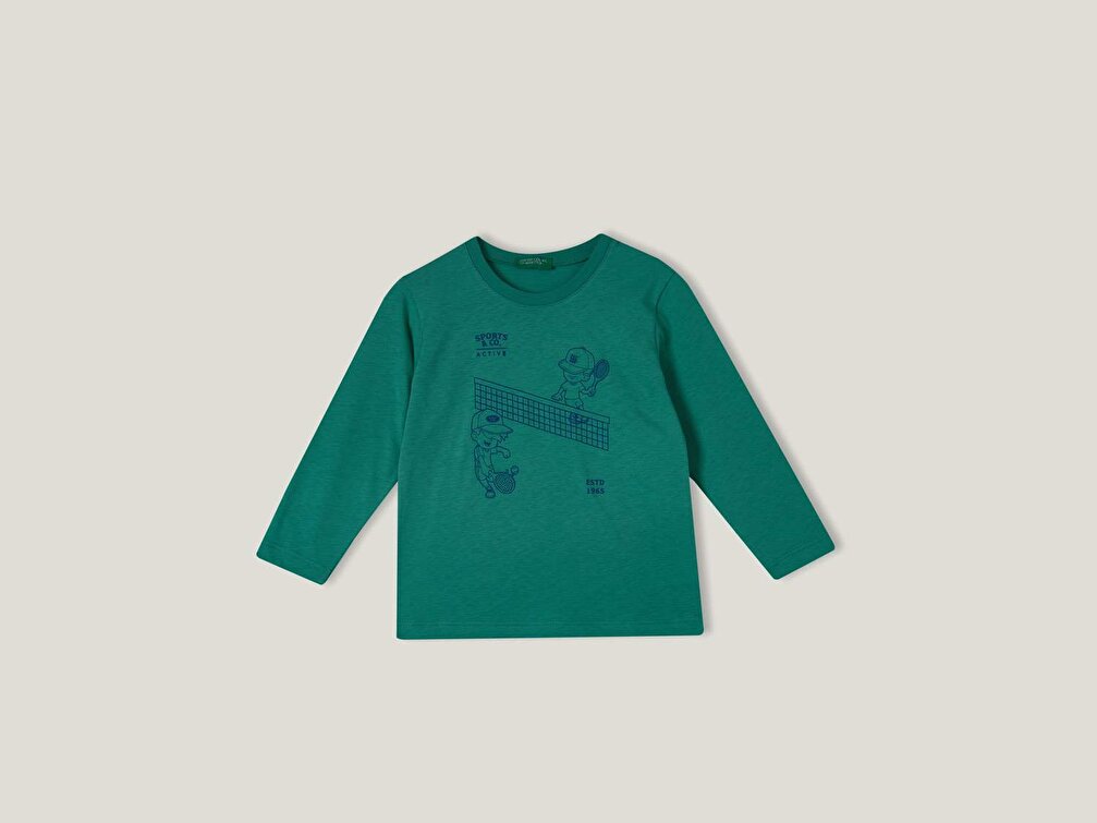Benetton Erkek Çocuk Yeşil Baskılı T-Shirt