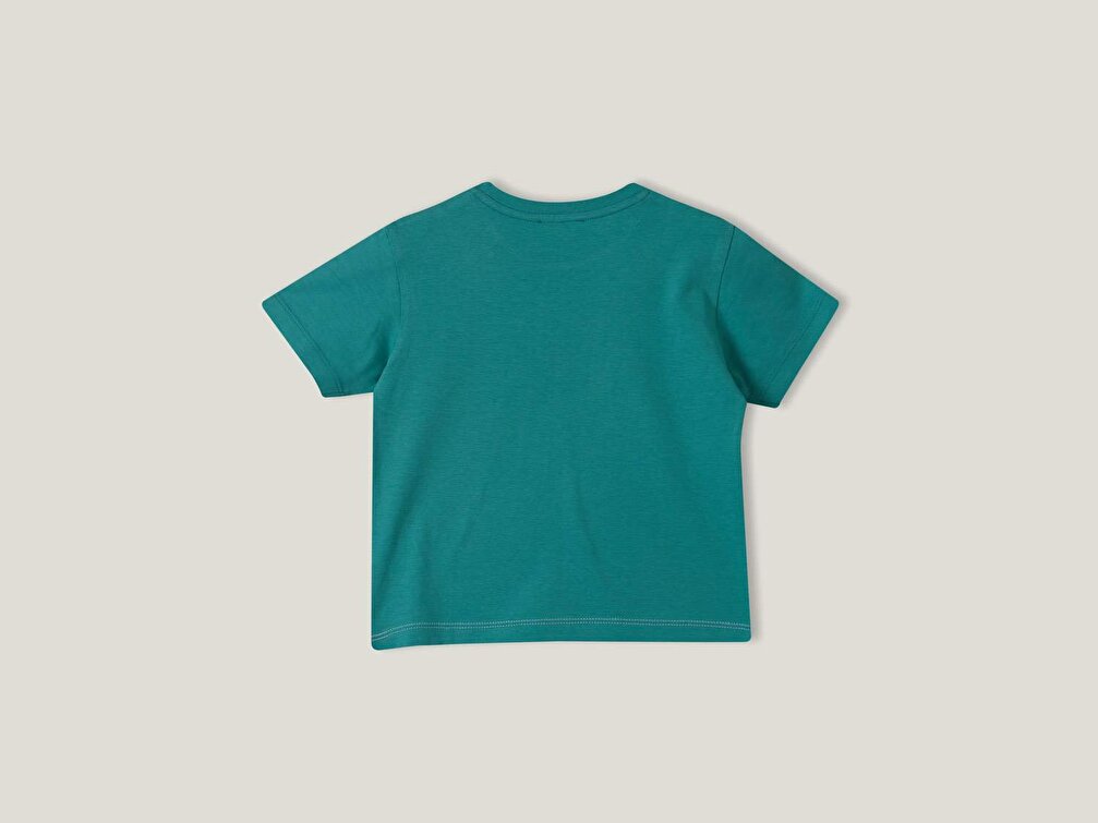 Benetton Erkek Çocuk Yeşil Dikiş Detaylı Slogan Baskılı T-Shirt