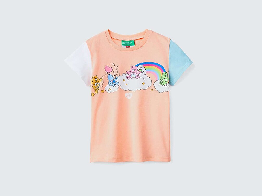Benetton Kız Çocuk Açık Pembe Renk Bloklu Care Bears Baskılı T-Shirt