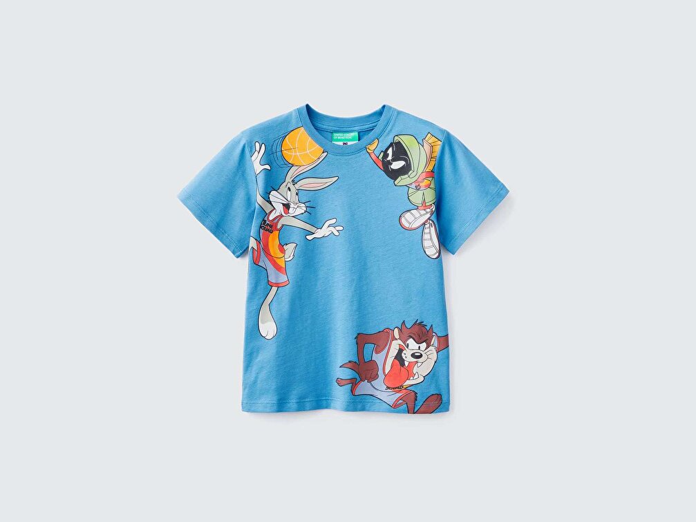 Benetton Erkek Çocuk Mavi Bugs Bunny Baskılı T-Shirt