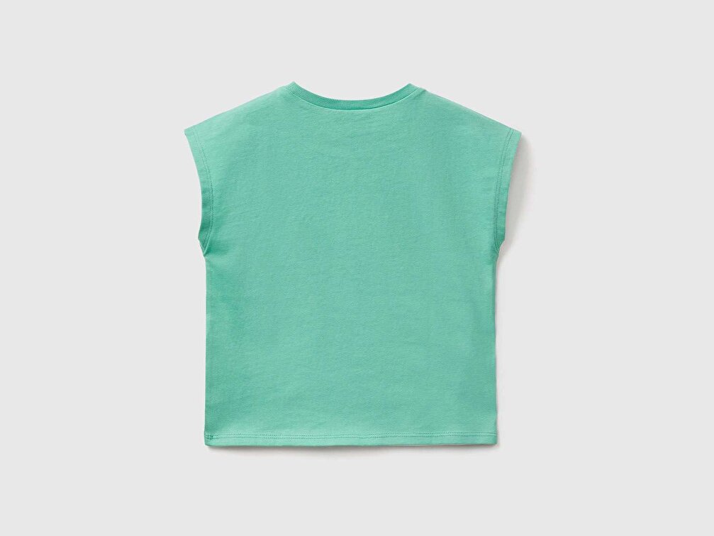 Benetton Kız Çocuk Yeşil Snoopy Baskılı Çizgili T-Shirt