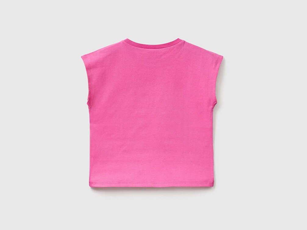 Benetton Kız Çocuk Fuşya Snoopy Baskılı Çizgili T-Shirt