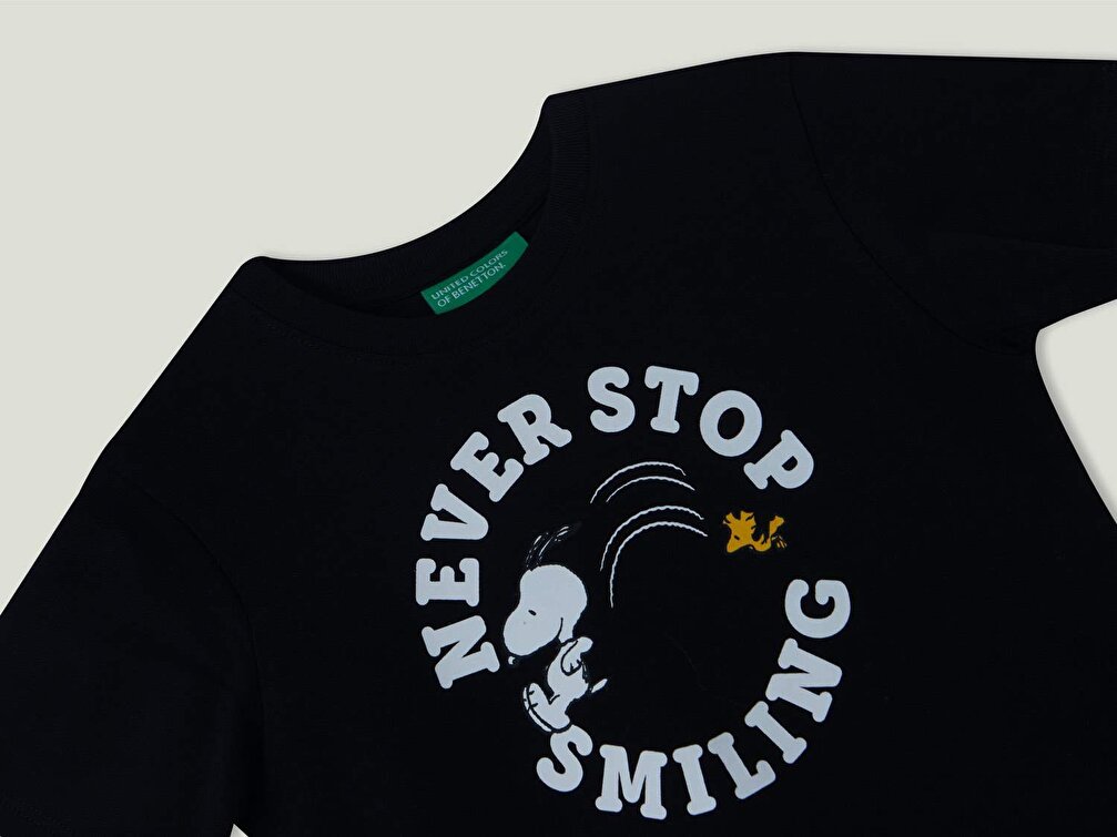 Benetton Erkek Çocuk Siyah Snoopy Baskılı T-Shirt