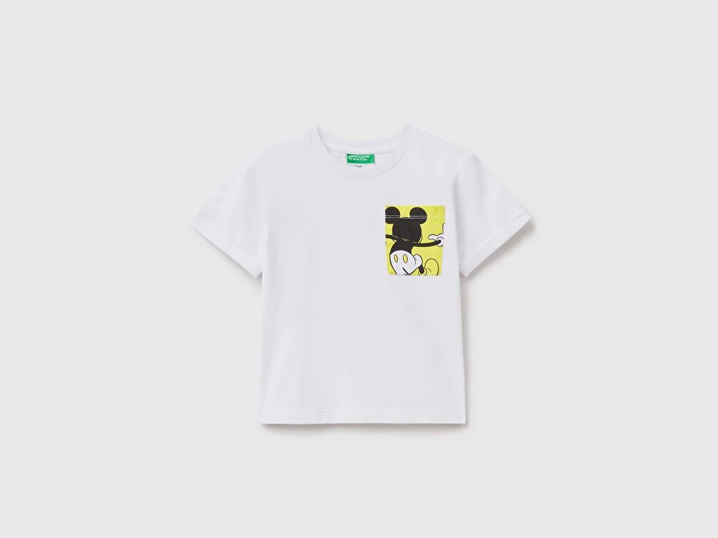 Benetton Erkek Çocuk Beyaz Cebi Disney Baskılı T-Shirt