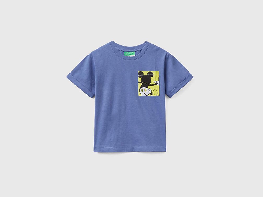 Benetton Erkek Çocuk Mavi Cebi Disney Baskılı T-Shirt