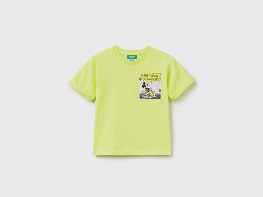 Benetton Erkek Çocuk Sarı Cebi Disney Baskılı T-Shirt