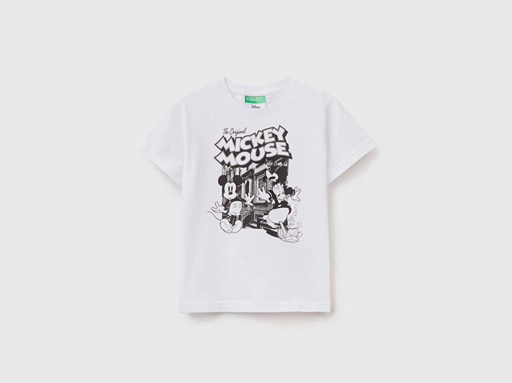 Benetton Erkek Çocuk Beyaz Mickey Mouse Grafikli T-Shirt