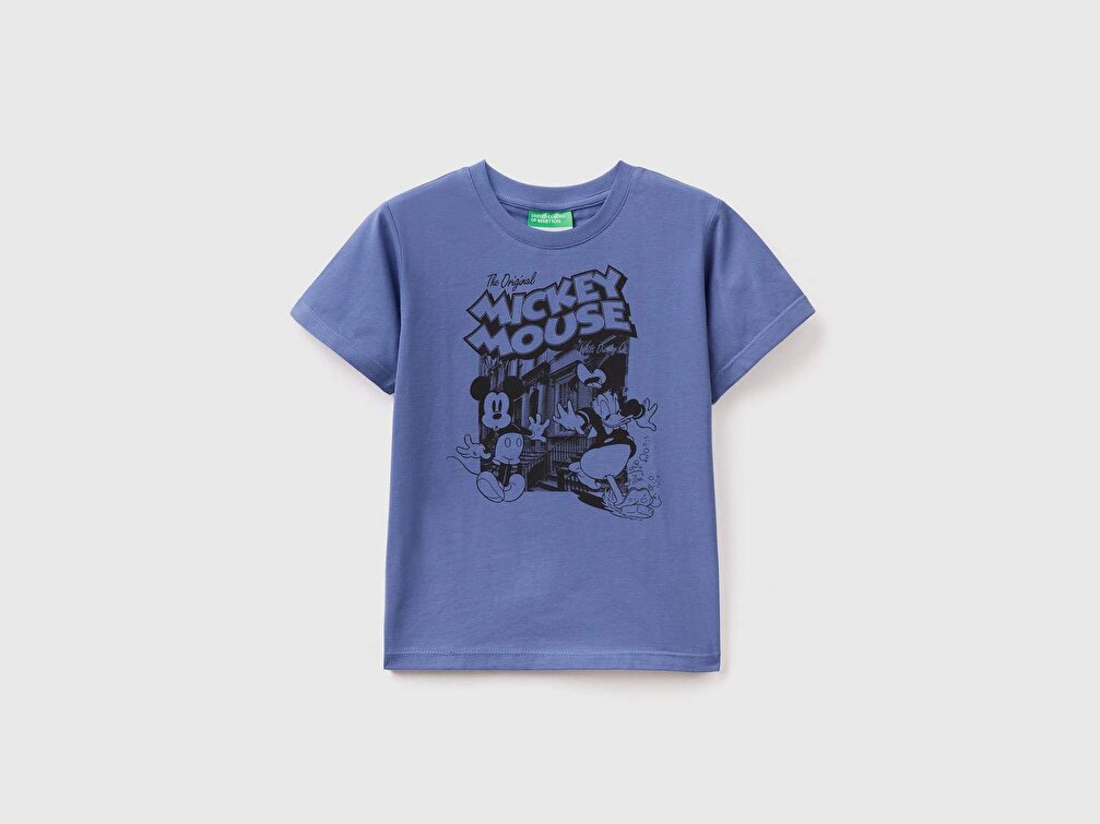 Benetton Erkek Çocuk Mavi Mickey Mouse Grafikli T-Shirt