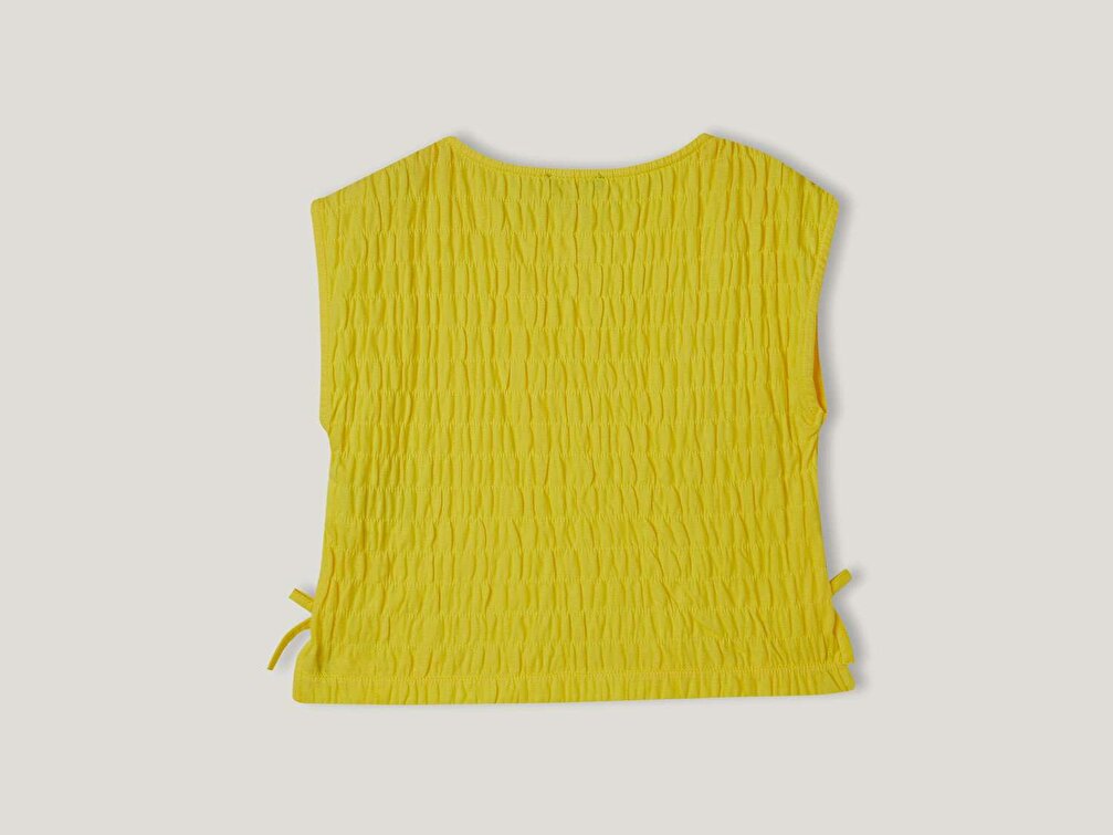 Benetton Kız Çocuk Sarı İp Bağlamalı Dalga Efektli T-Shirt