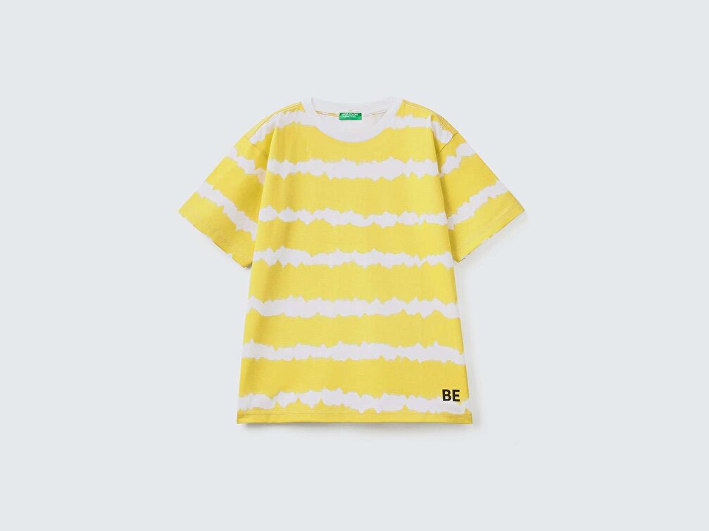 Benetton Erkek Çocuk Sarı Batik Desenli Penye T-Shirt
