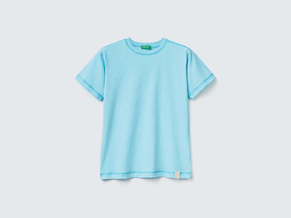 Benetton Erkek Çocuk Mavi Organik Koton T-Shirt