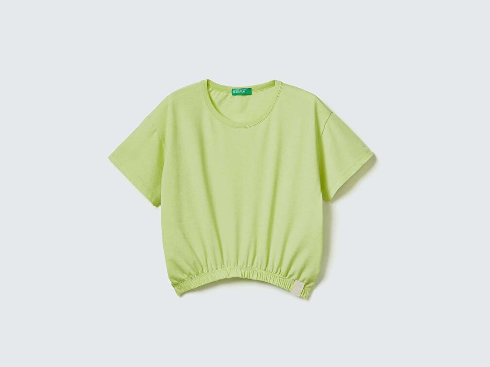 Benetton Kız Çocuk Açık Yeşil Logo Etiketli T-Shirt
