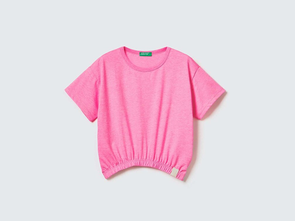 Benetton Kız Çocuk Pembe Logo Etiketli T-Shirt