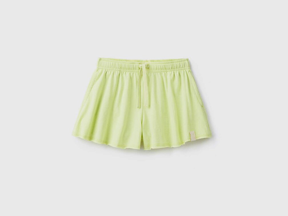 Benetton Kız Çocuk Açık Yeşil Logo Etiketli Bermuda Şort