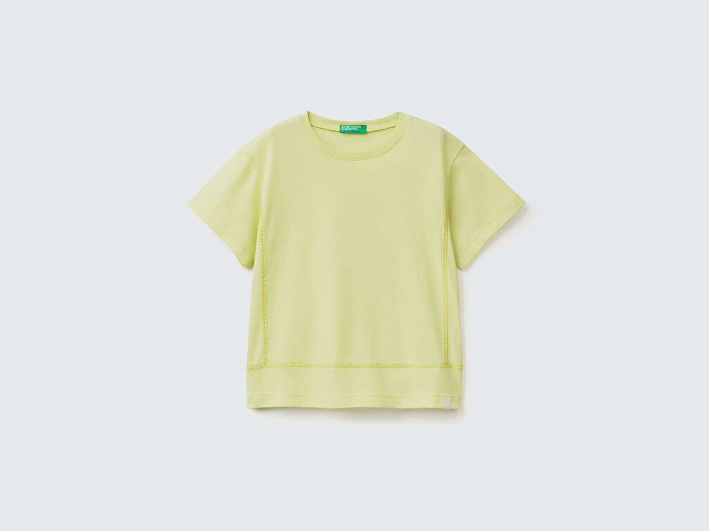 Benetton Erkek Çocuk Açık Yeşil Dikiş Detaylı Etiket Logolu T-Shirt