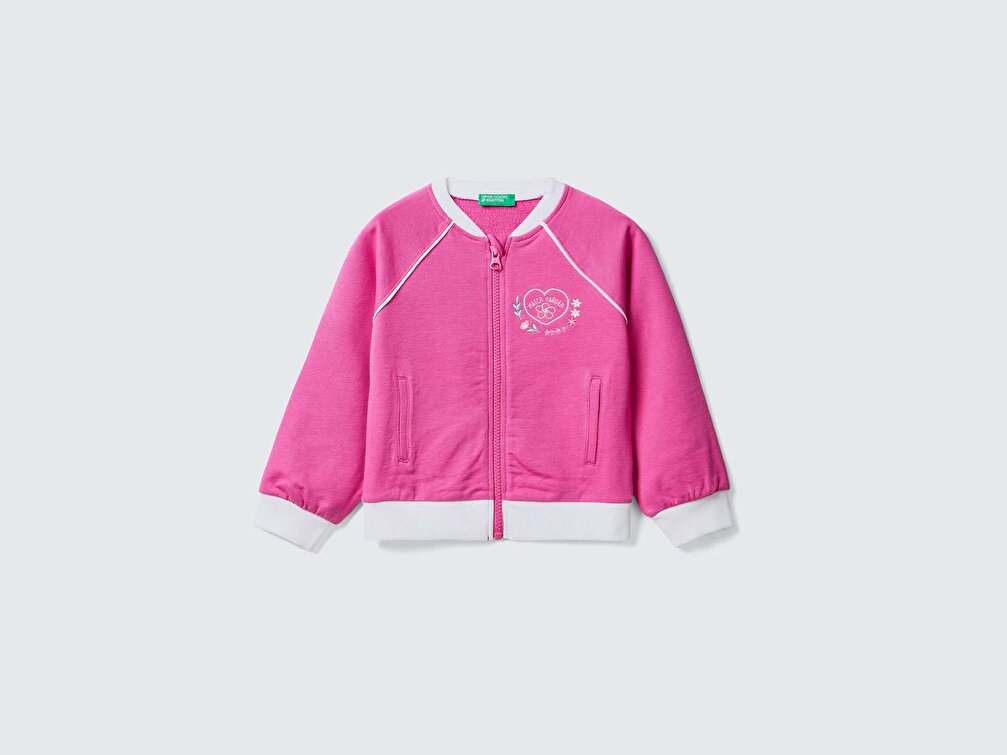 Benetton Kız Çocuk Fuşya İşlemeli Sweatshirt