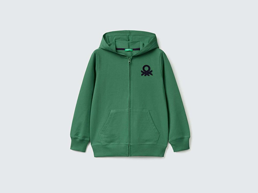 Benetton Erkek Çocuk Koyu Yeşil Logolu Sweatshirt