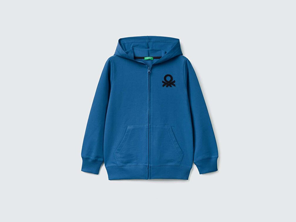 Benetton Erkek Çocuk Mavi Logolu Sweatshirt
