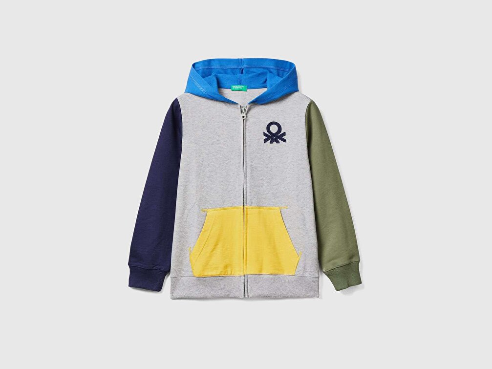 Benetton Erkek Çocuk Gri Mix Logolu Sweatshirt