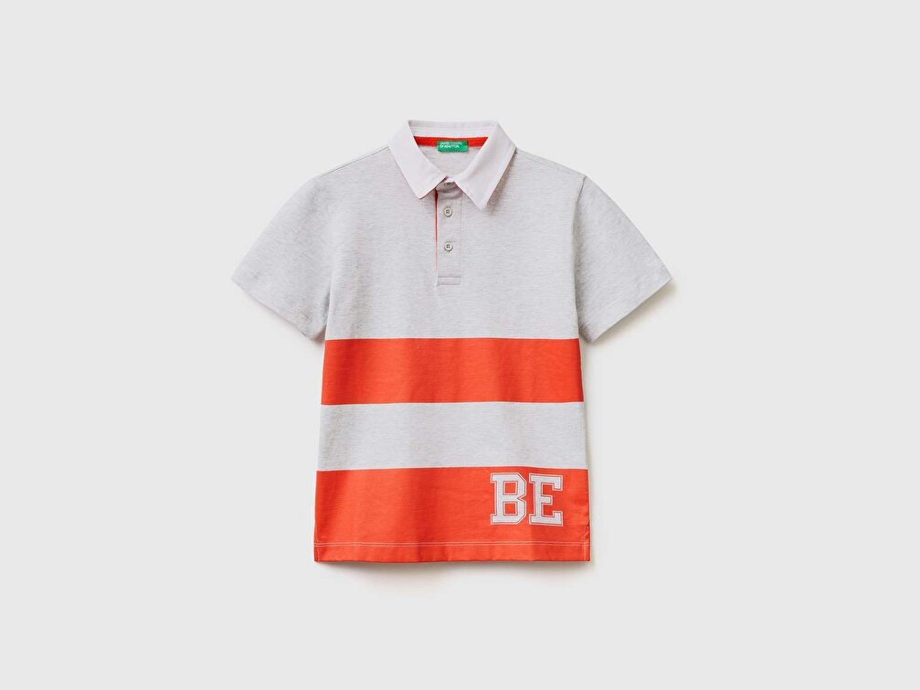 Benetton Erkek Çocuk Gri Mix Şerit Detaylı Polo T-Shirt