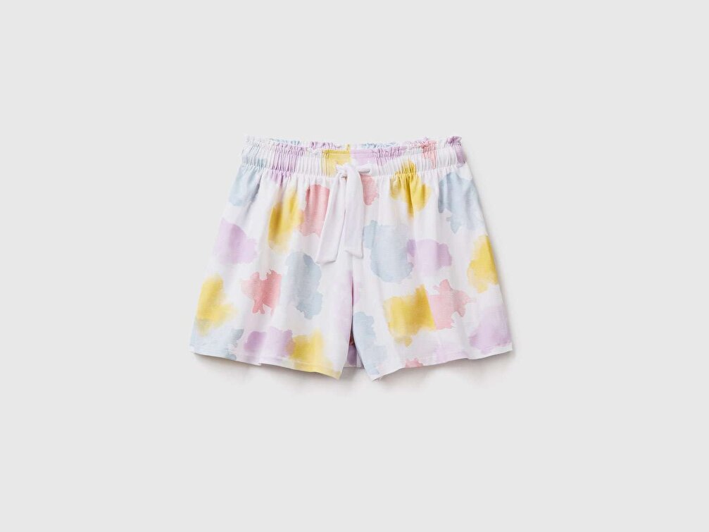 Benetton Kız Çocuk Renkli Mix Batik Efektli Viskon Şort