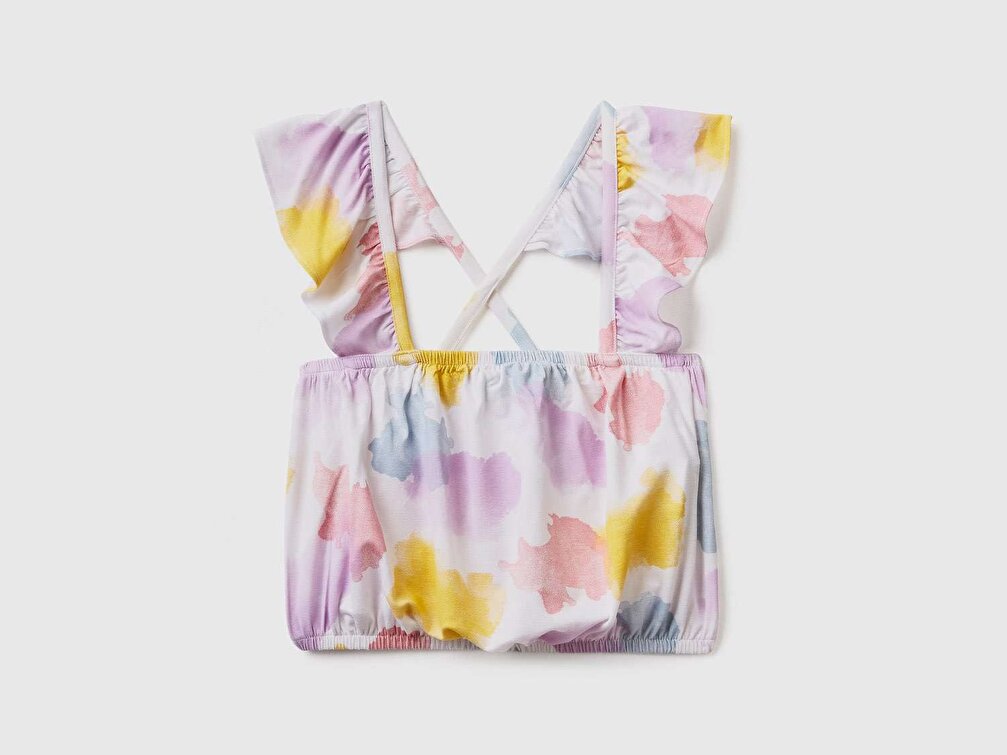 Benetton Kız Çocuk Renkli Mix Batik Efektli Viskon Crop Bluz