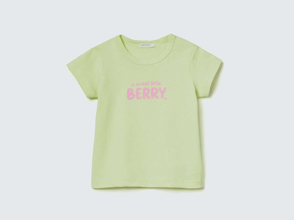 Benetton Bebek Açık Yeşil Slogan Baskılı T-Shirt