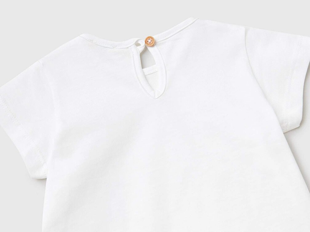 Benetton Bebek Beyaz Su Bazlı Hayvan Baskılı T-Shirt