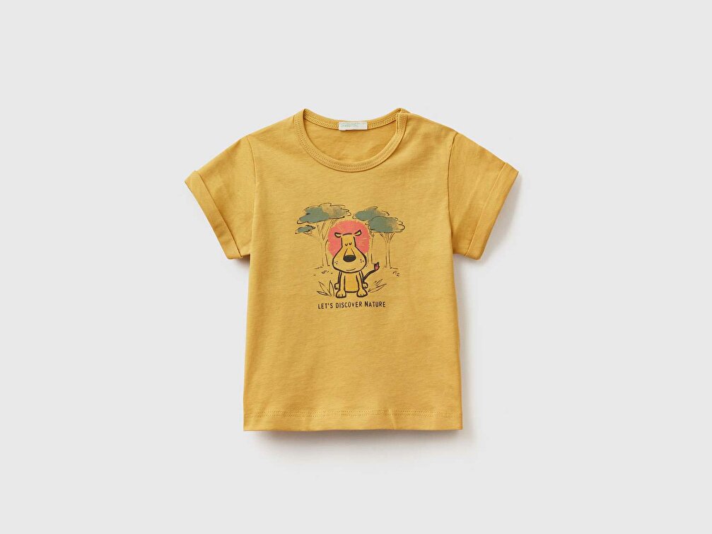 Benetton Bebek Hardal Sarı Su Bazlı Hayvan Baskılı T-Shirt
