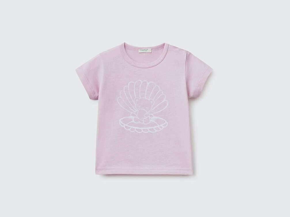 Benetton Bebek Pembe Grafik Baskılı T-Shirt
