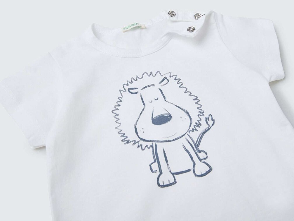 Benetton Bebek Beyaz Grafik Baskılı T-Shirt