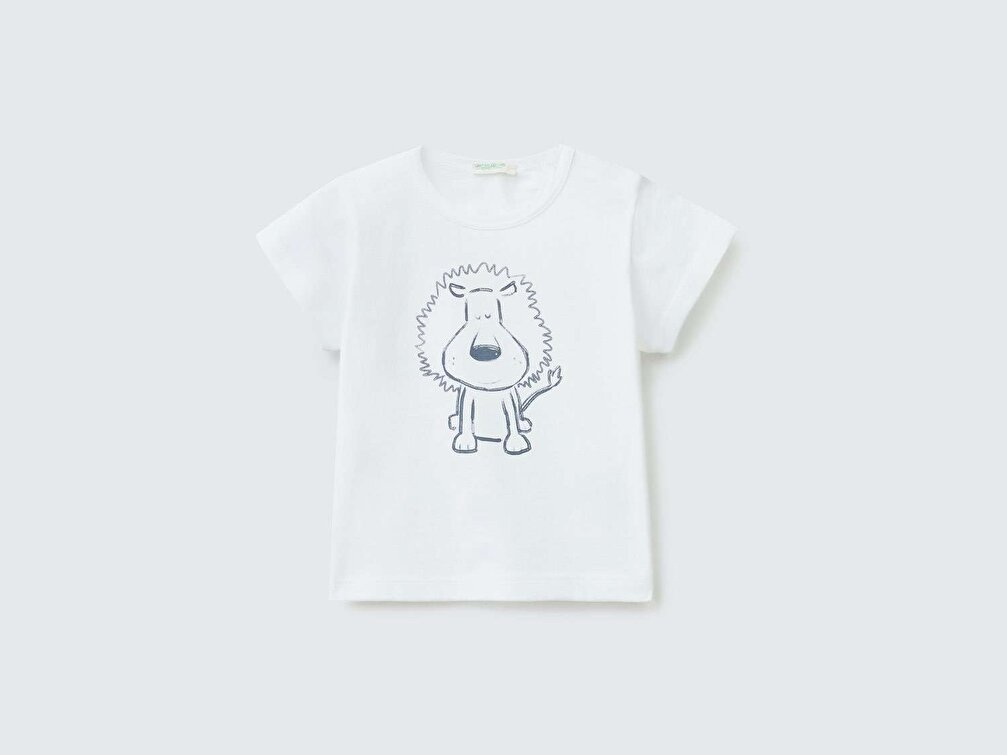 Benetton Bebek Beyaz Grafik Baskılı T-Shirt
