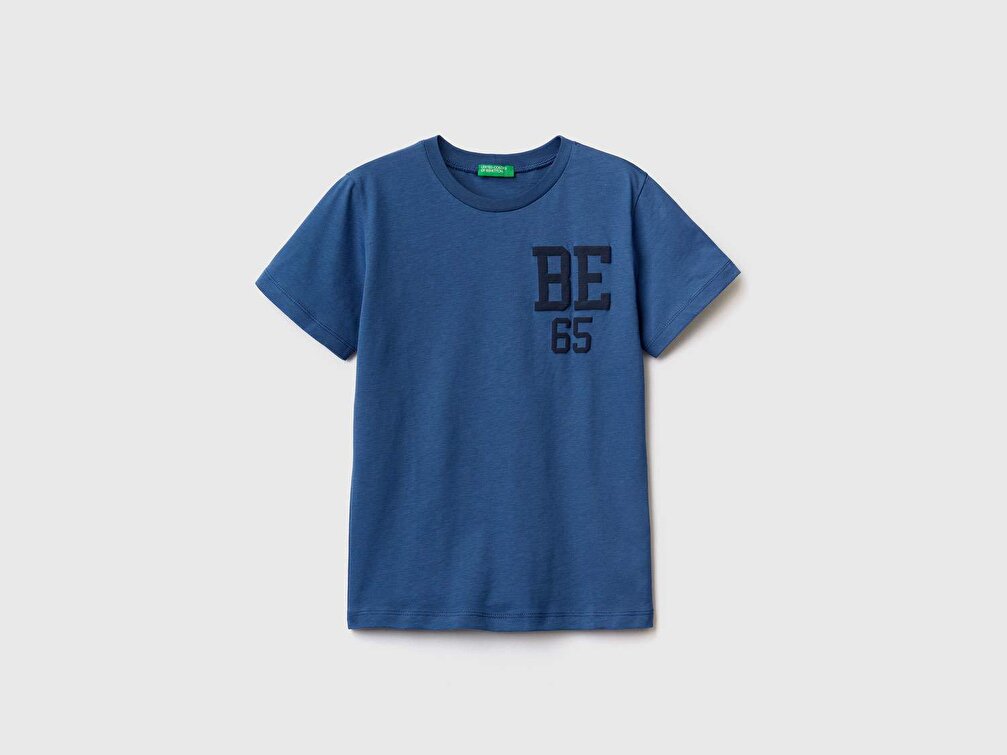 Benetton Erkek Çocuk Saks Mavi Benetton Logolu T-Shirt