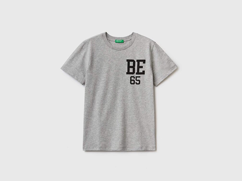 Benetton Erkek Çocuk Gri Melanj Benetton Logolu T-Shirt