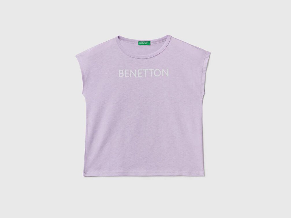 Benetton Kız Çocuk Lila Simli Benetton Yazılı Yaz T-Shirt
