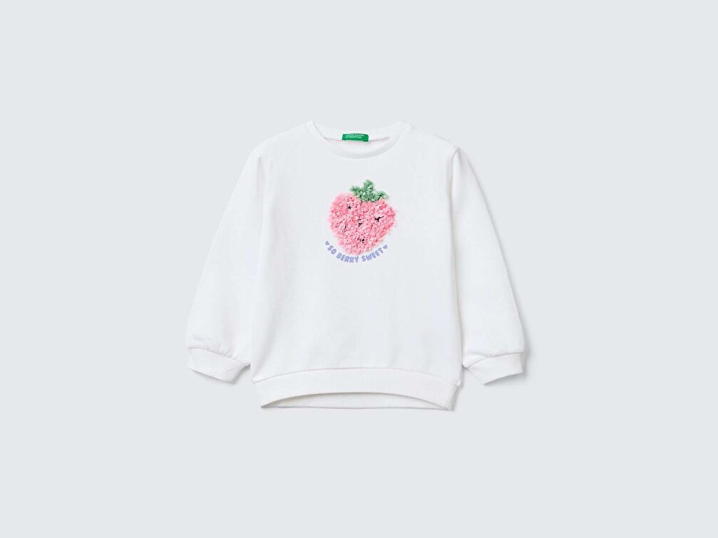 Benetton Kız Çocuk Beyaz Meyve Aplikeli Sweatshirt