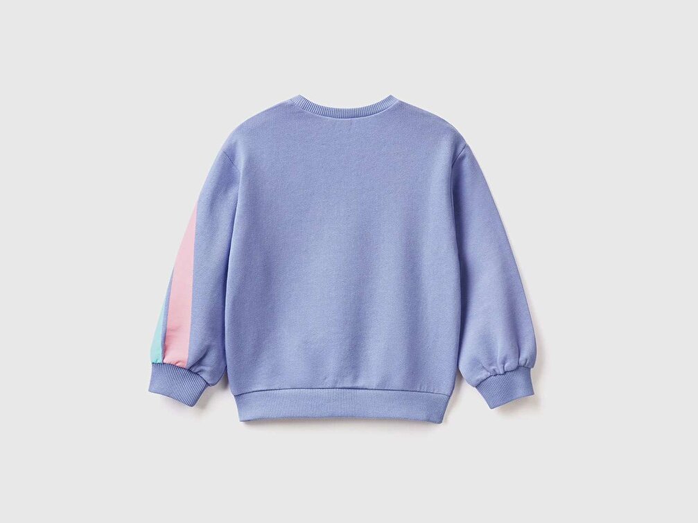Benetton Kız Çocuk Mavi Gökkuşağı Baskılı Sweatshirt