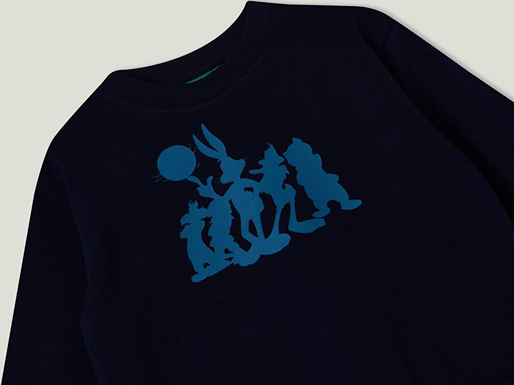 Benetton Erkek Çocuk Lacivert Space Jam Baskılı Sweatshirt