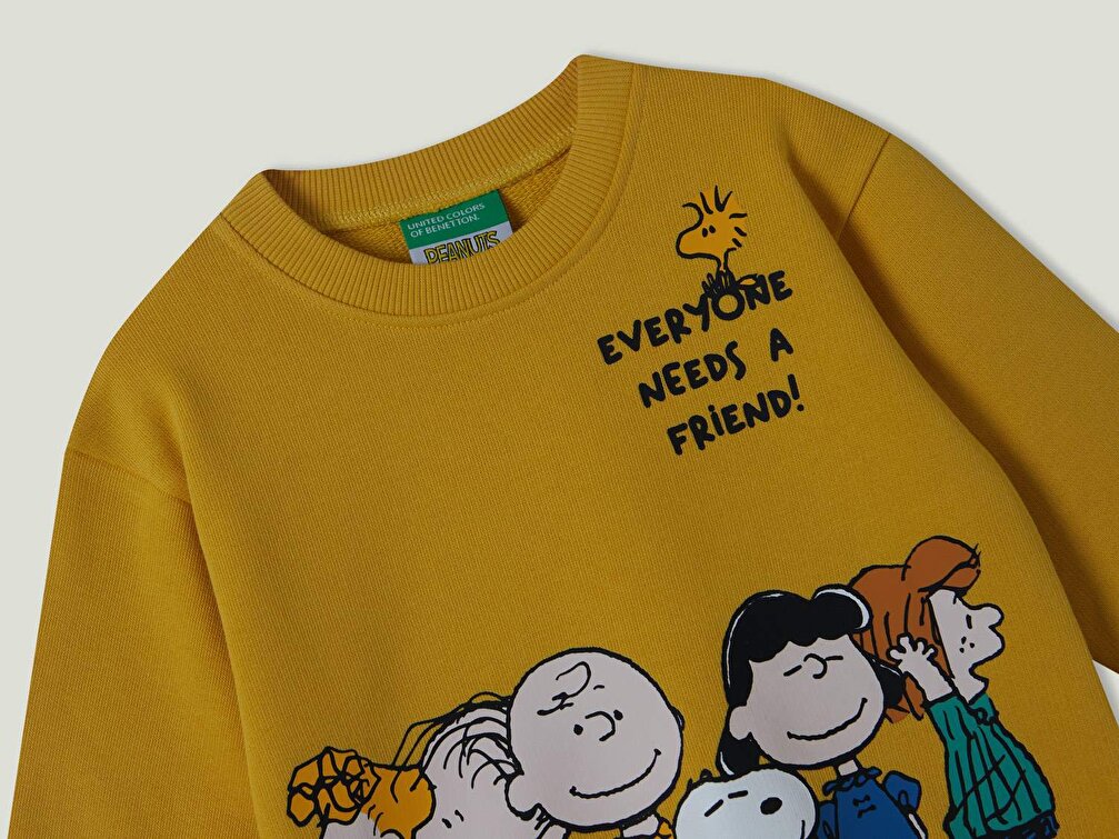 Benetton Erkek Çocuk Sarı Peanuts Karakteri Baskılı Sweatshirt