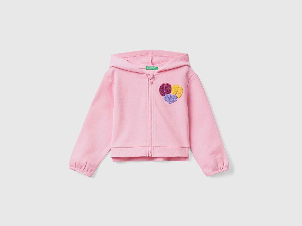 Benetton Kız Çocuk Pembe Sünger Baskılı Crop Sweatshirt