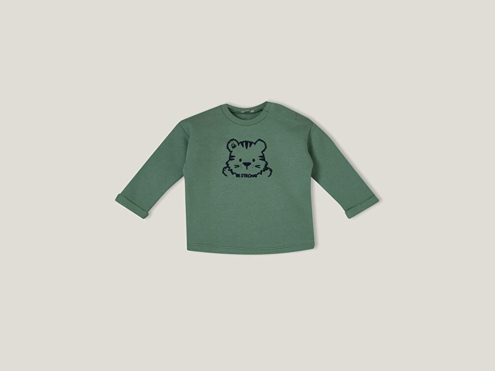 Benetton Bebek Yeşil Slogan Yazılı Sweatshirt