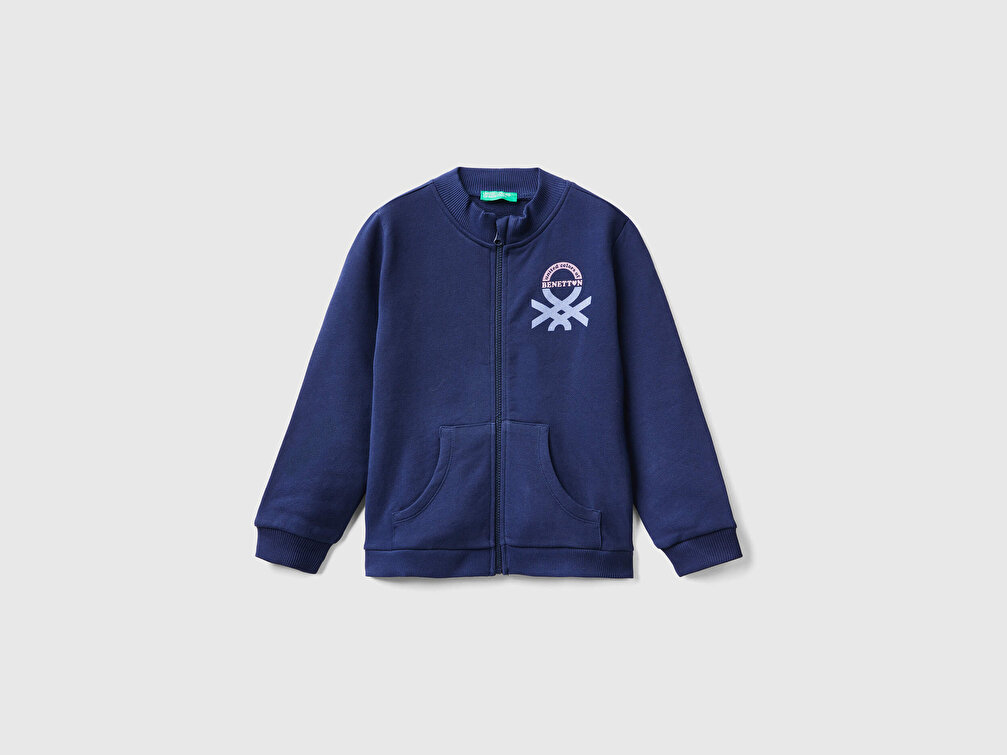 Benetton Kız Çocuk Lacivert Simli Logo Baskılı Sweatshirt