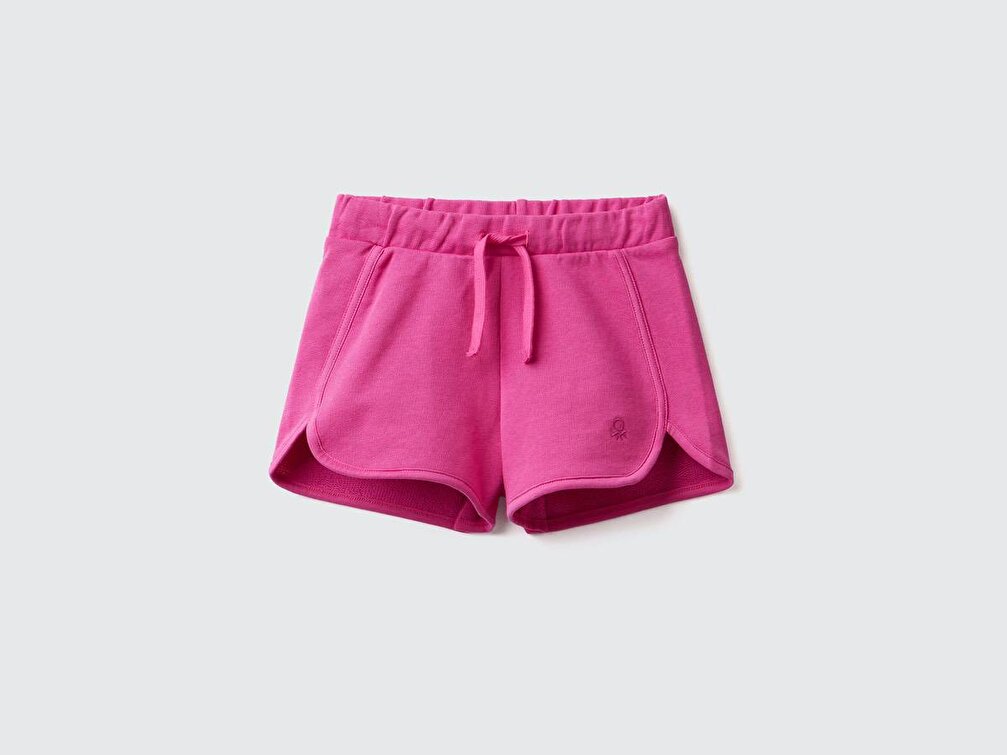 Benetton Kız Çocuk Fuşya Logo İşlemeli Sweat Şort