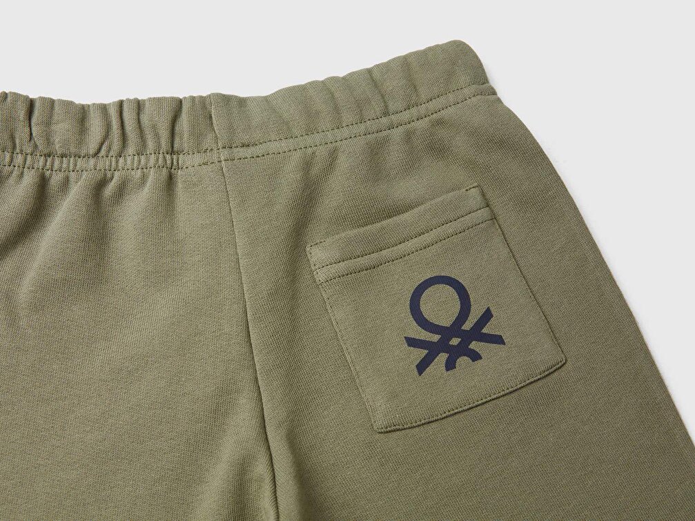 Benetton Erkek Çocuk Haki Benetton Logo Bermuda Sweat Şort