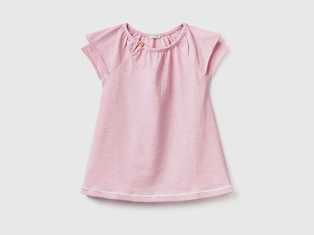 Benetton Bebek Pembe Düğme Detaylı Slub T-Shirt