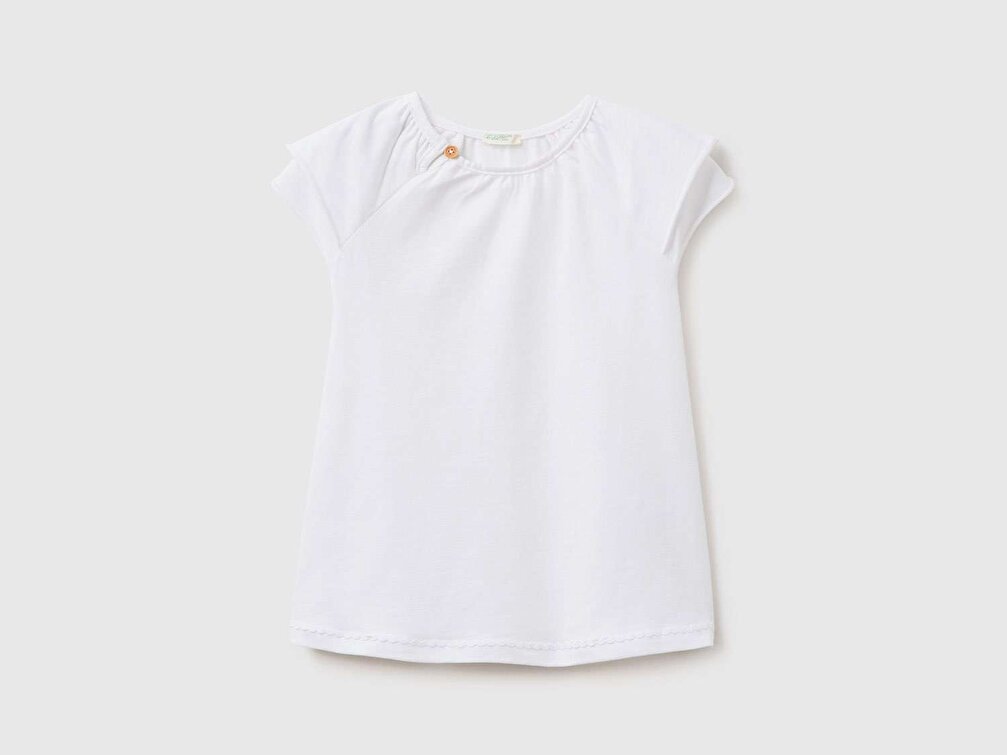 Benetton Bebek Beyaz Düğme Detaylı Slub T-Shirt