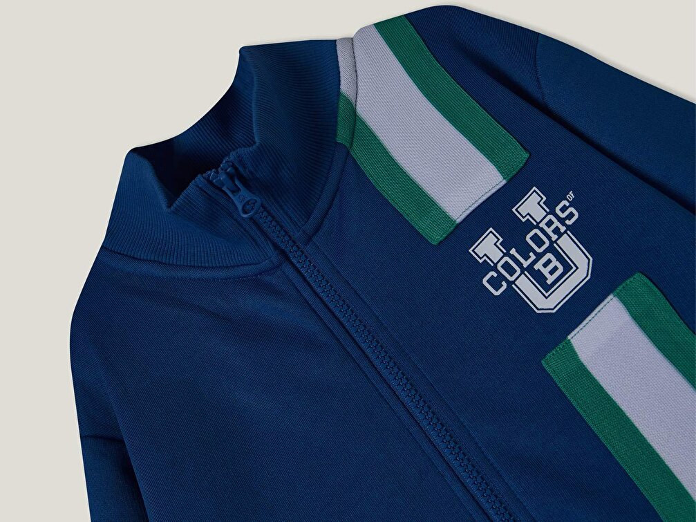 Benetton Erkek Çocuk Saks Mavi Şerit Baskılı Sweatshirt
