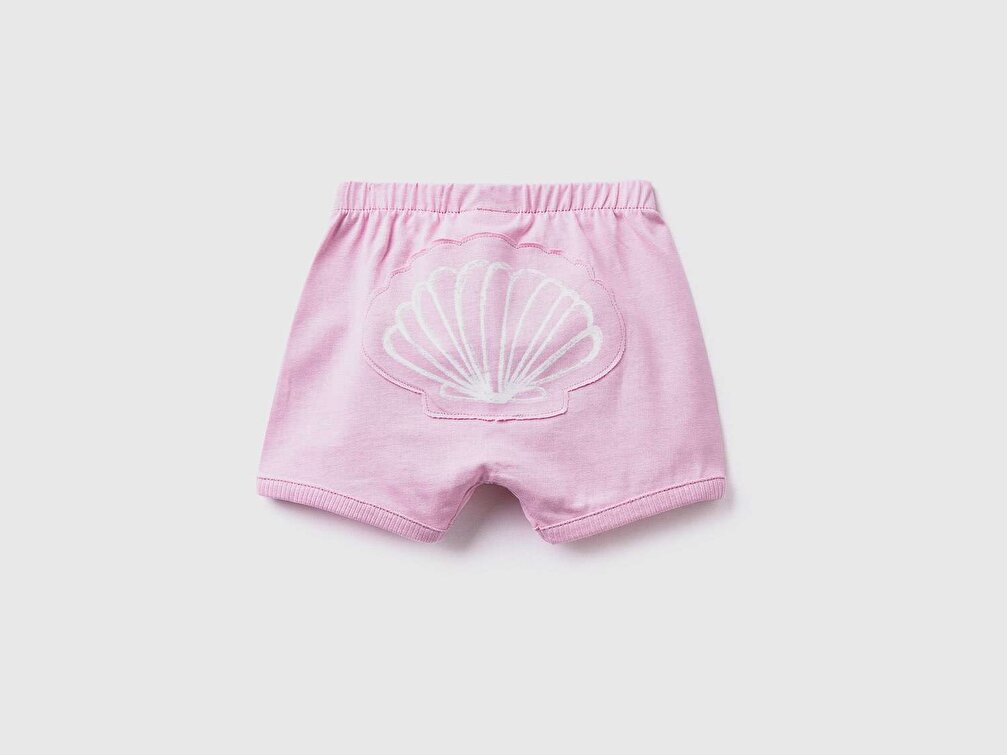 Benetton Bebek Pembe Arkası Hayvan Patch İşlemeli Bermuda Şort